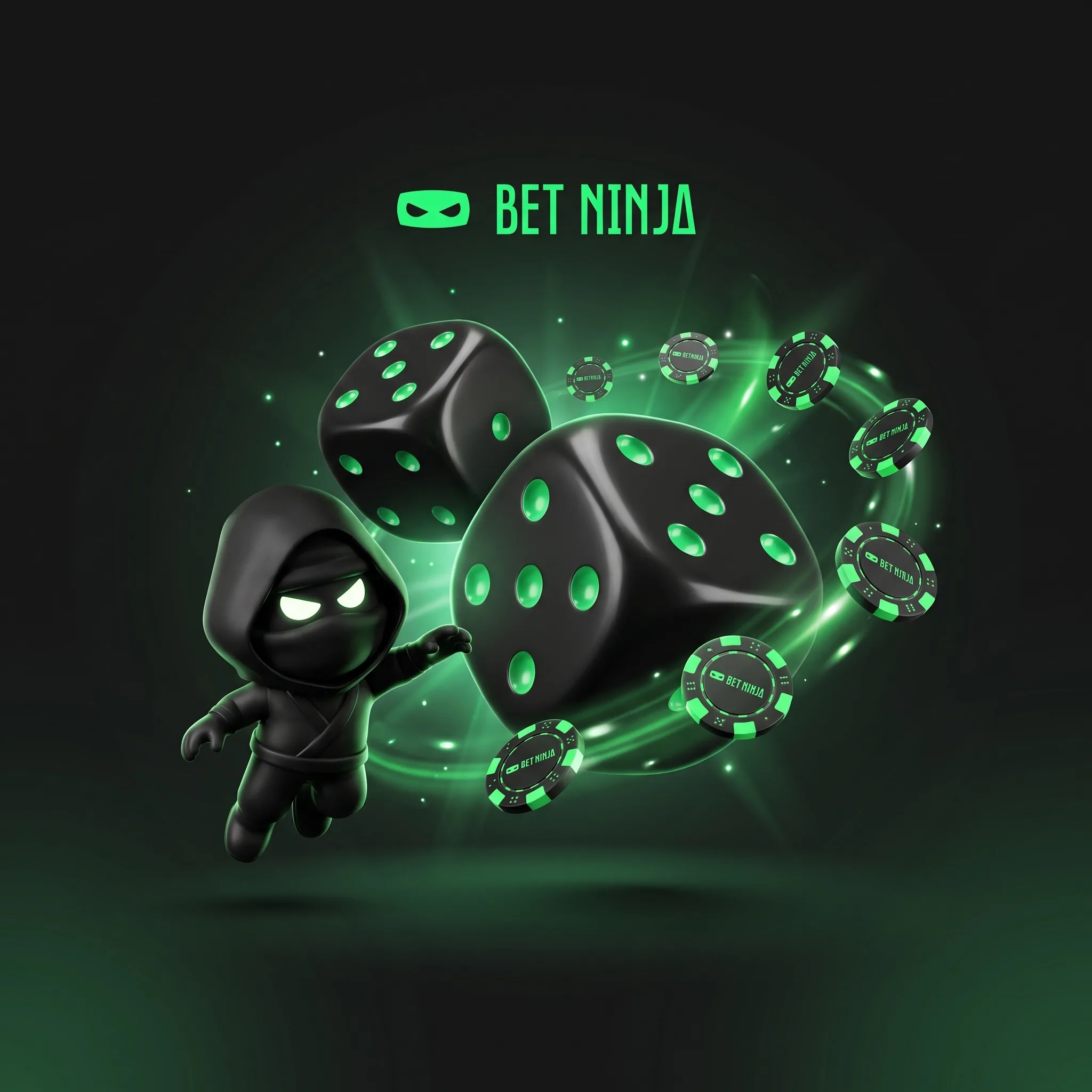 BetNinja-ninja met groene dobbelstenen en fiches